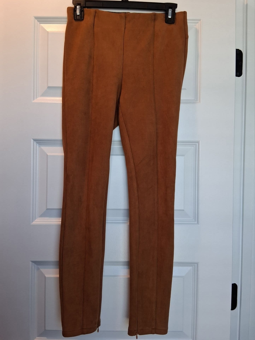 Anthropologie Brown Suede-Look Slim Pants with Striped Waistband